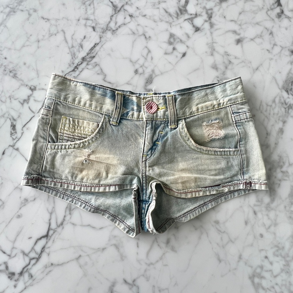 Zara Light Wash Distressed Denim Shorts - Blue/Gray